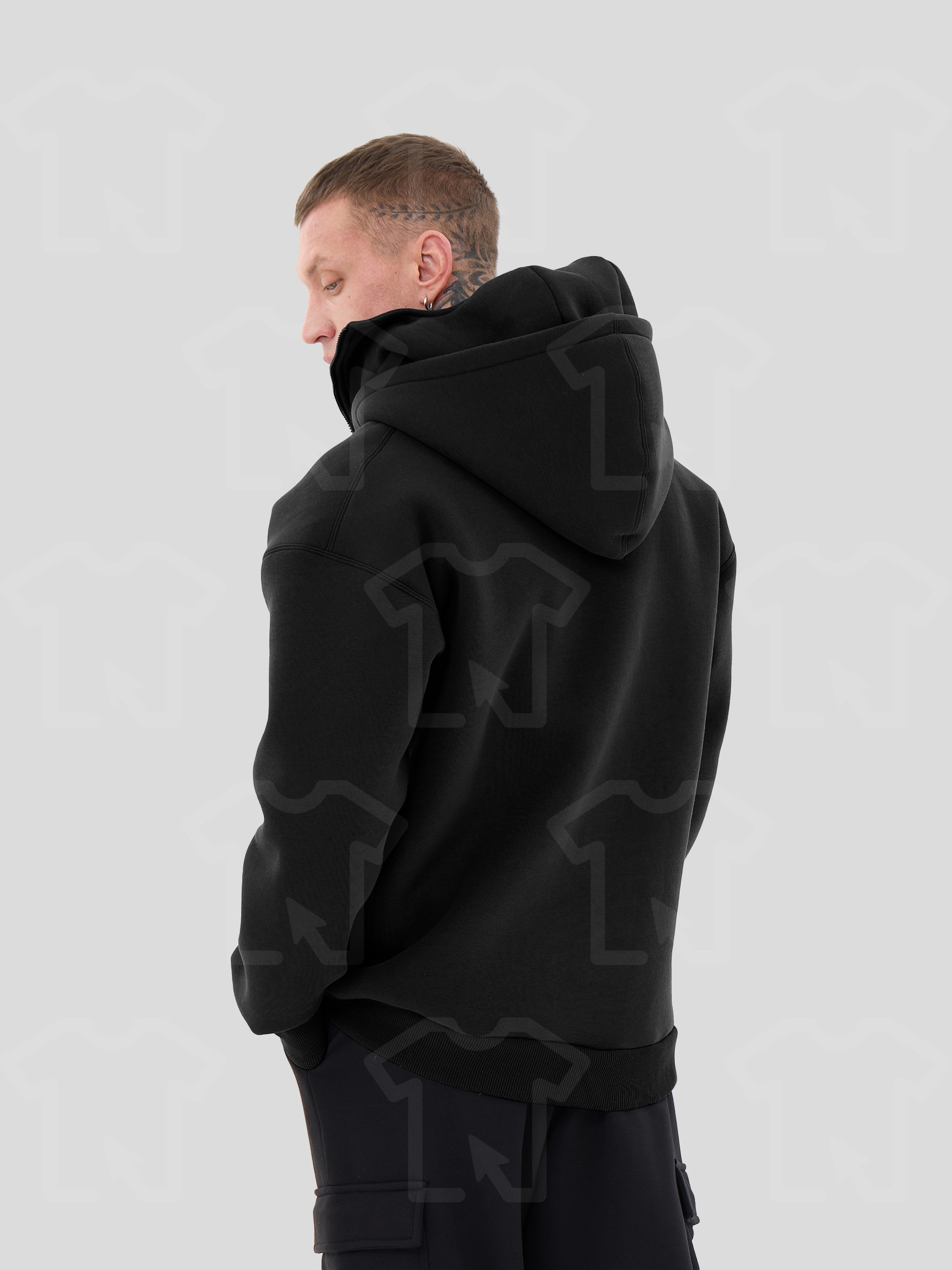 Худи Oversize BALACLAVA ZIP (на молнии) Премиум с начесом, цвет: черный